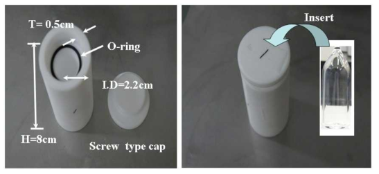 Safety ampoule container, which the irradiated boric acid solutions are placed in, for carrying over