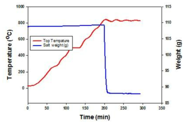 Temperature and salt weight profiles (Density of deposits: 1.45).