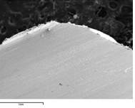 SEM image (x40) of U-10Zr fuel slug (A) at upper position