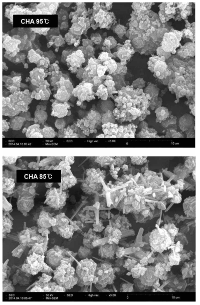 SEM images of chabazites synthesized in different temperatures.