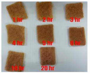 설포네이션 시간에 따른 부직포 외형 변화