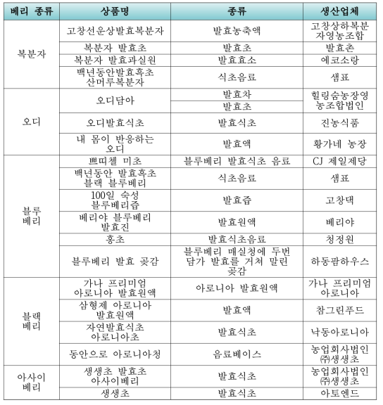 국내 베리류 발효 제품