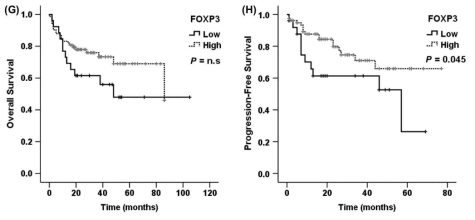 Survival analysis according to numbers of CD163 and FOXP3 cells in combination