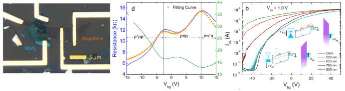 그라핀/MoS2 하이브리드 이종 접합 구조 소자의 광측정 결과