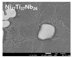 Nb 수지상 Nb/NiTi 공정상 형태의 Ni37Ti37Nb26 급속응고 미세조직