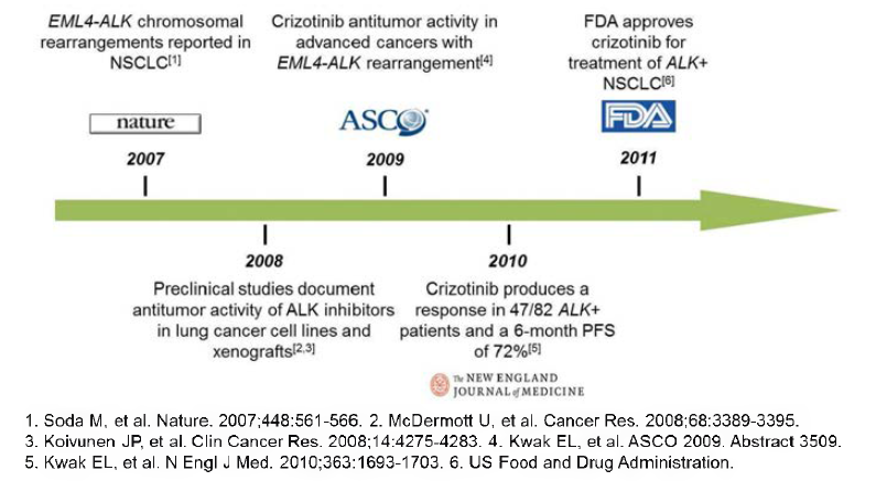 EML4-ALK 유전자 전위 치료제인 crizotinib의 타임라인