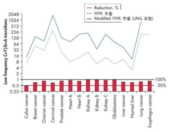 암 종별 FFPE 검체에서의 UNG 처리 효과