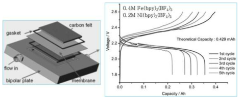 유기 전해액용 셀 구성 및 충방전 성능