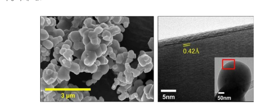 ZrO2로 표면개질된 LiNi1/3Co1/3Ni1/3O2입자의 (a)SEM. (b) TEM.