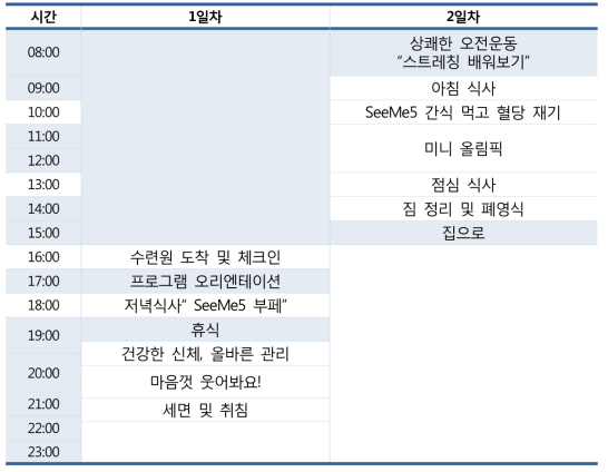 캠프 프로그램 일정 구성