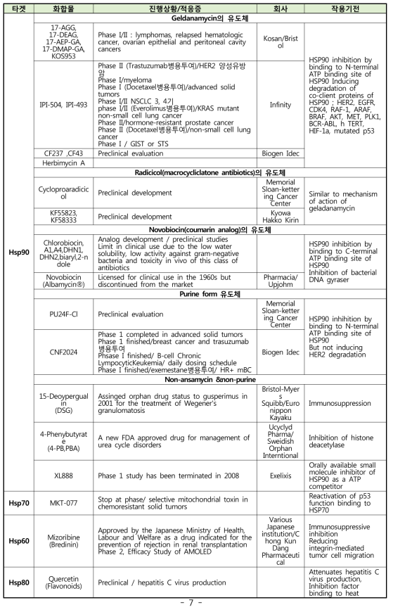 HSP를 표적으로한 표적치료제 개발 현황