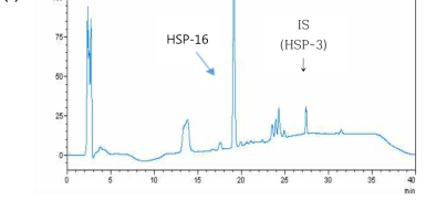 Representative chromatograms of rat blank plasma (A), and plasma spiked with HSP-16 and HSP-3 (IS) (B)