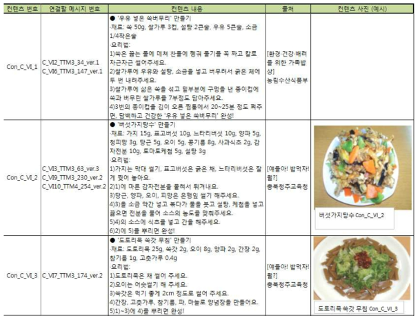 채소에 관한 영양정보 컨텐츠 예시