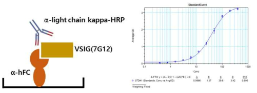 VSIG4 항체 정량 ELISA format 개념도 및 standard curve