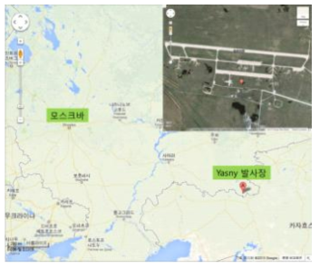 러시아 Yasny 발사장의 위치.