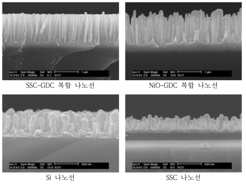 교차 증착법으로 증착한 다양한 소재의 미세조직