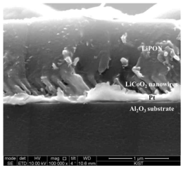 LiCoO2 나노선 위에 증착된 LiPON