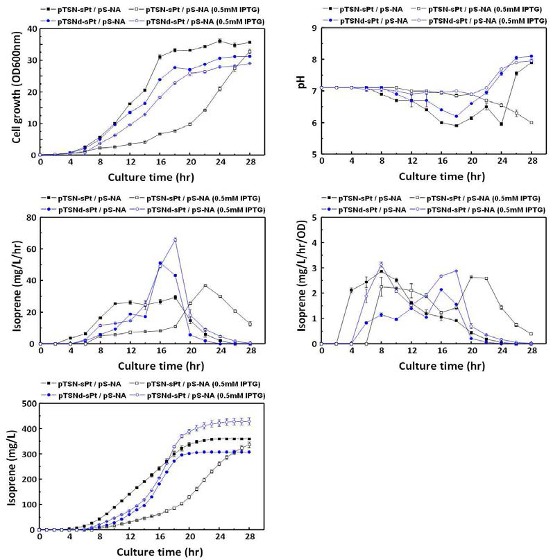 연속발현 플라스미드인 pTSNd-sPtispS를 이용한 이소프렌 생산을 위한 호기적배양