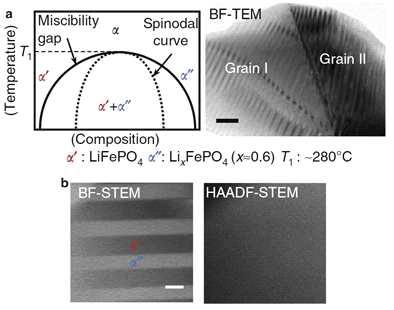 LixFePO4의 상태도와 α