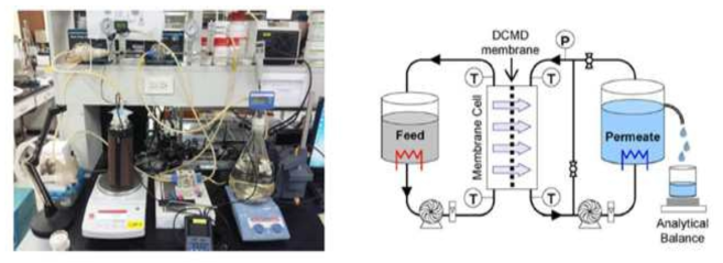 MINs 표면 코팅 분리막의 MD 성능 평가를 위한 DCMD 장치.