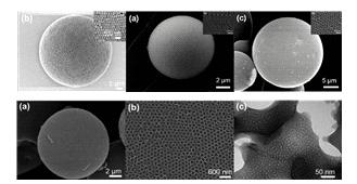 구형 다공성 탄소 입자의 전자현미경 및 투과전자현미경 사진