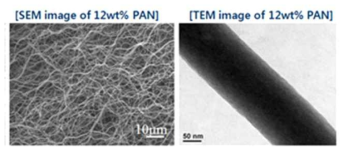 PAN 파이버의 SEM, TEM image