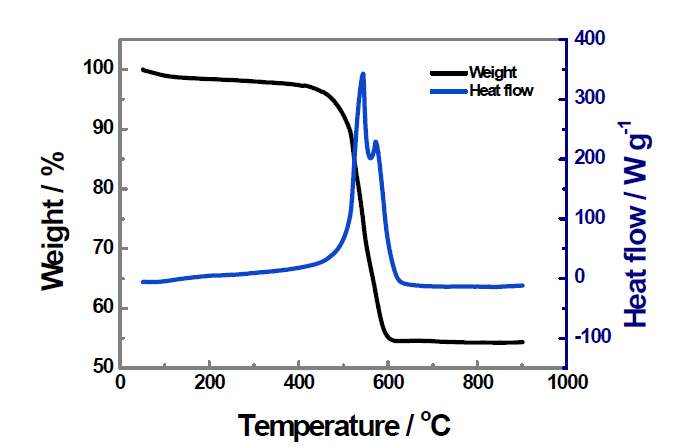 Si@Carbon 전극의 TG/DSC 분석 결과