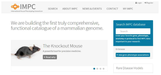 IMPC 홈페이지- 컨소시엄의 내용과 각종 마우스 표현형 정보 확인 가능