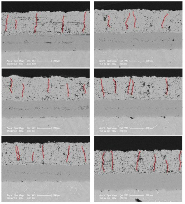 제작된 OCD 코팅의 주요 균열 분석