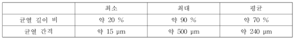 제작된 OCD 코팅의 균열 삽입조건 분석 결과