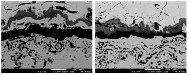 차세대 TBC시스템(OCD 코팅)의 계면형상 분석결과(1100℃, 50hr)