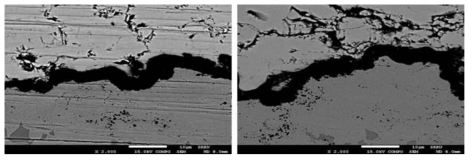 Polishing process가 정립되기 전(좌)·후(우) SEM사진