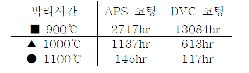 APS코팅과 DVC 코팅의 박리시간