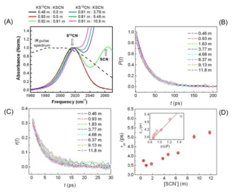 FTIR spectra, (B) Population relaxation decays,