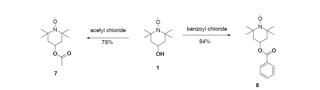 TEMPOL(1)로 부터의 benzoyl TEMPO(8) 유도체의 합성 모식도