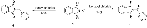 Phtahlimide 로부터 benzyl(5)과 benzoyl(6) 작용기 도입을 위한 합성 모식도