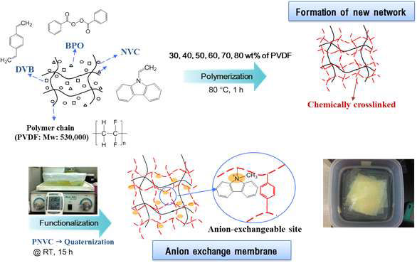 모노머 NVC 함량에 따른 이온기가 도입된 다공성 복합막 합성 과정