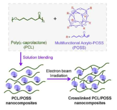 A schematic diagram of the radiation-induced crosslinking of PCL/POSS nanocomposites.