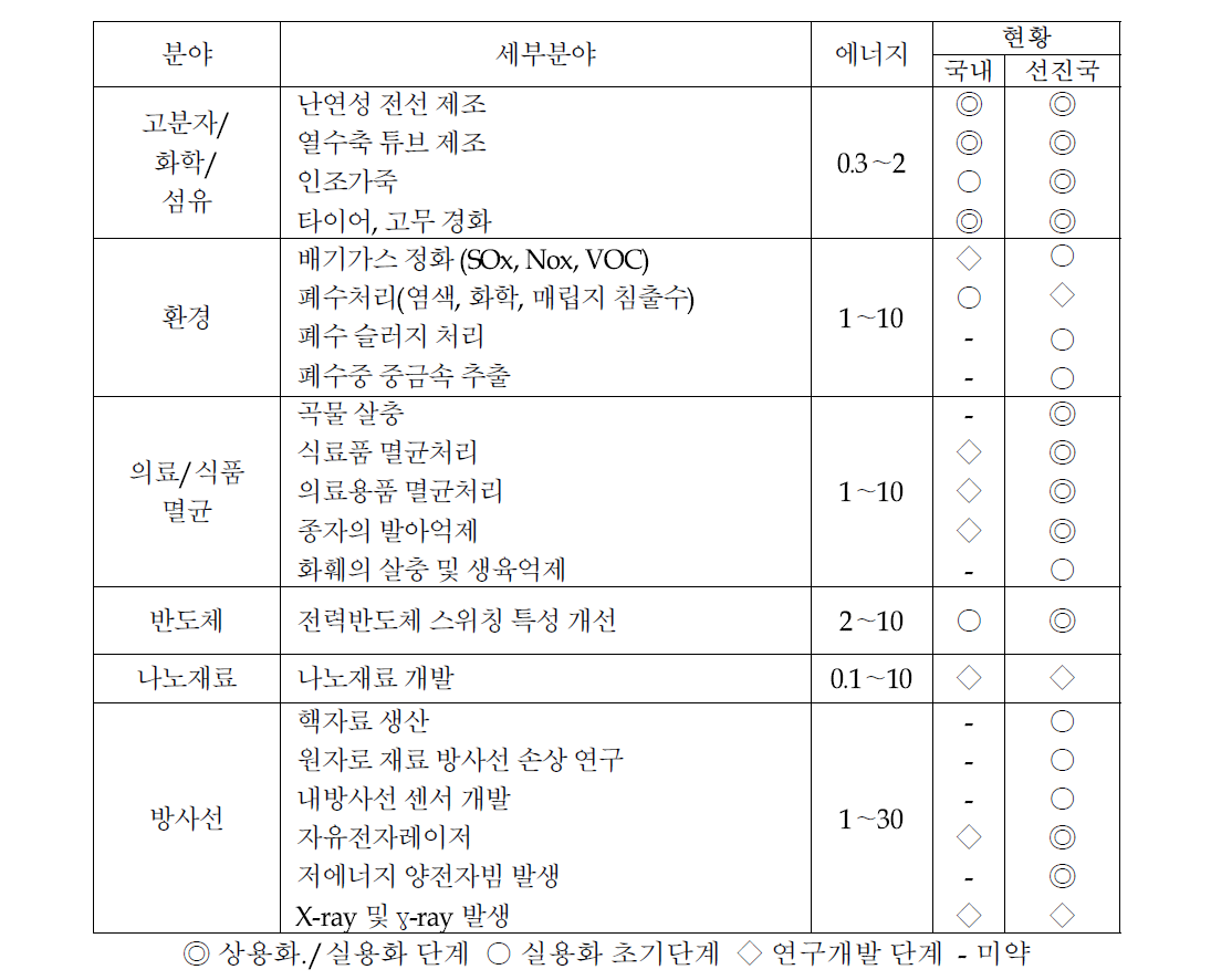 국내의 전자빔 조사 및 이용기술 수준