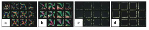 (a) glucose 3 mM 용액 주입, (b) acetic acid 1 mM 용액 주입, (c) PAA-b-LCP 에 GOx 를 사용하지 않고 glucose 3 mM 용액 주입, (d) galactose 3 mM 용액 주입