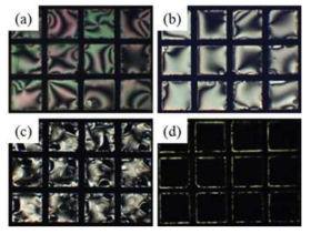 (a) DIW 와 접한 상태의 5CB. (b) PNIPAM 0.1wt% 를 사용 한 계면. (c) PNIPAM 0.1wt% 와 SDS 0.05wt% 인 경우의 TEM grid