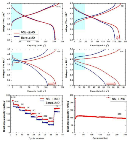 신규 Li-, Mn-rich NMC 소재(NSL-LLMO) 전기화학 성능 평가