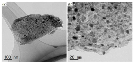 순차적 흡착법 이용 합성된 Li3V2(PO4)3/graphene nano복합소재 TEM 사진