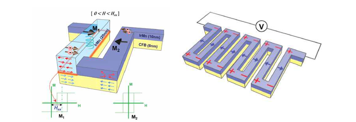 교환바이어스를 이용한 자화방향의 제어 및 교환바이어스를 이용한 Spin-thermopliling 구조