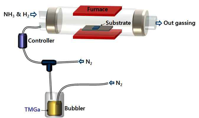 Chemical vapor deposition을 이용한 GaN nanowire 제조 과정.