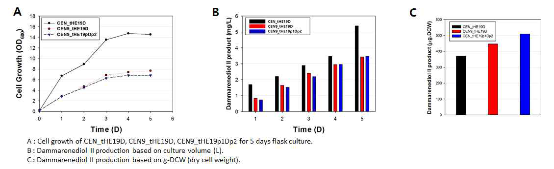 Peroxisome 조절 효모의 성장과 dammarenediol II 생산성 비교