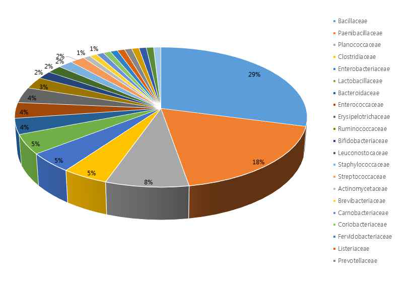 배양체 제조에 사용된 인체공생 미생물의 과(family)별 분포도