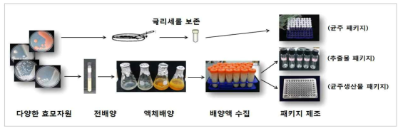 미생물자원에 대한 균주생산물, 추출물 및 다양한 패키지 제조 과정