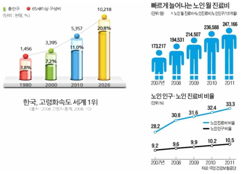 한국 고령화 및 노인 진료비 증가 추이