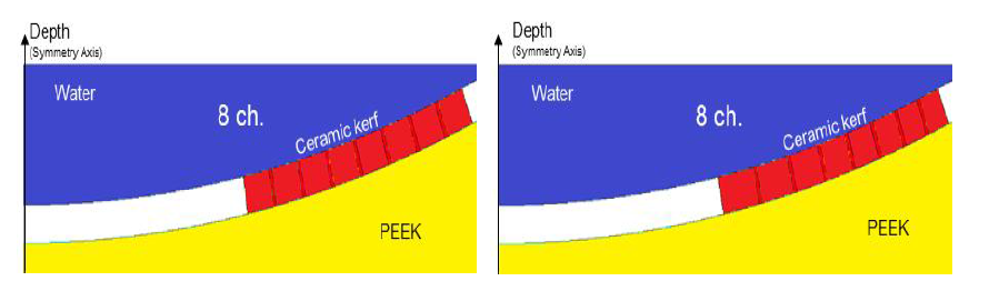 유한요소해석 모델 (좌: 등 전극 폭, 우: 등 전극 면적)